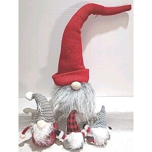 NEW Lot Of 4 Christmas Gnome Shelf Sitter Ornaments Farmhouse Cute